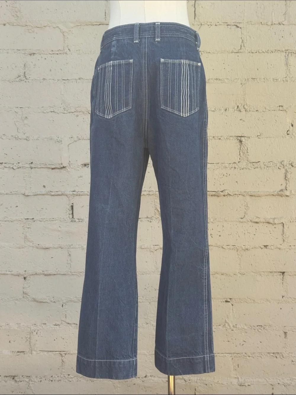 Tory Burch Cropped Straight Leg Denim Jeans Embroidered Pockets Size 29